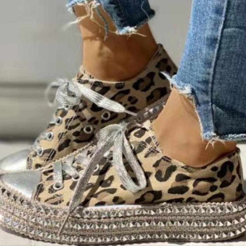 Nanccy leopard canvas embellished sneakers